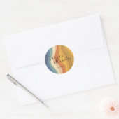 Boho Retro Script Abstracte Golvende Lijnen Geel B Ronde Sticker (Envelop)