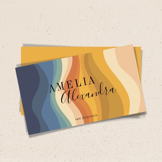 Boho Retro Script Abstracte Golvende Lijnen Geel B Visitekaartje