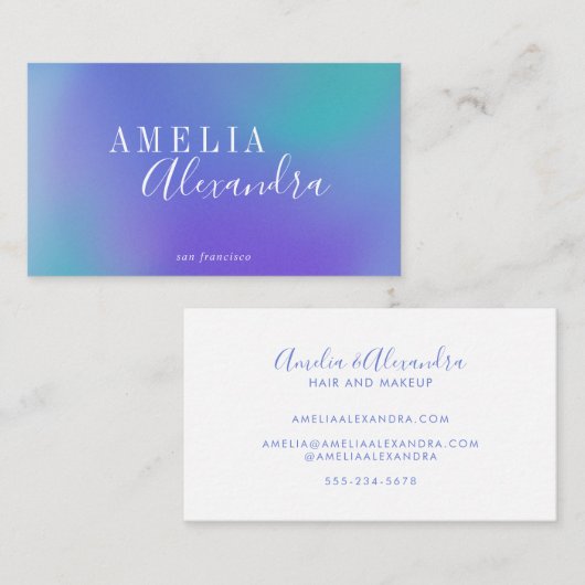 Boho Retro Script Abstracte gradiënt Paars blauw Visitekaartje (Voorkant / Achterkant)