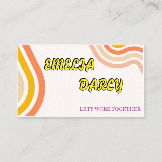 Boho Retro Script Abstracte Wavy lijnen geel Visitekaartje (Voorkant)