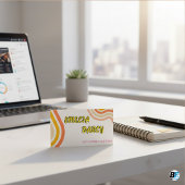 Boho Retro Script Abstracte Wavy lijnen geel Visitekaartje