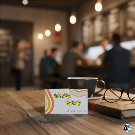 Boho Retro Script Abstracte Wavy lijnen geel Visitekaartje