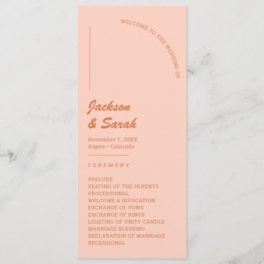 Boho Retro Sinaasappel bruiloft Programmakaart (Voorkant)