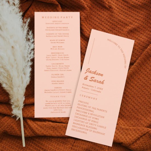 Boho Retro Sinaasappel bruiloft Programmakaart