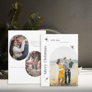 Boho Retro Sterren Minimalistische BW Foto Kerstmi Feestdagenkaart