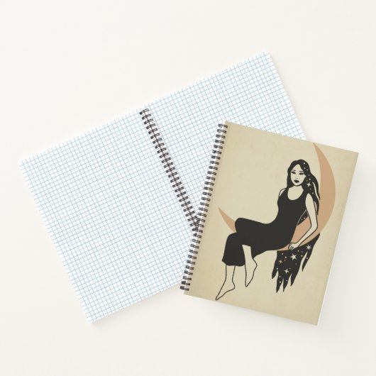 Boho retro stert lange haarhalve maan notitieboek (Binnen)