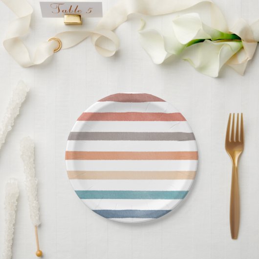 Boho Retro Strepen Patroon Papieren Bordje (Huwelijk)