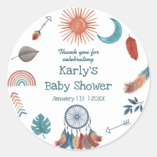 Boho Retro Sun Moon Baby shower Dank je wel Ronde Sticker