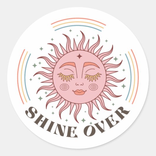 Boho Retro Sun Shine Ronde Sticker (Voorkant)