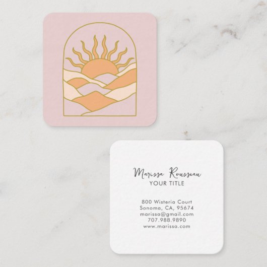 Boho Retro Sunrise Mountains Vierkante Visitekaartje (Voorkant / Achterkant)