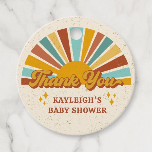 Boho Retro Sunshine Baby shower Bedankjes Labels (Voorkant)