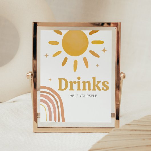 Boho Retro Sunshine Baby shower Drinken Poster
