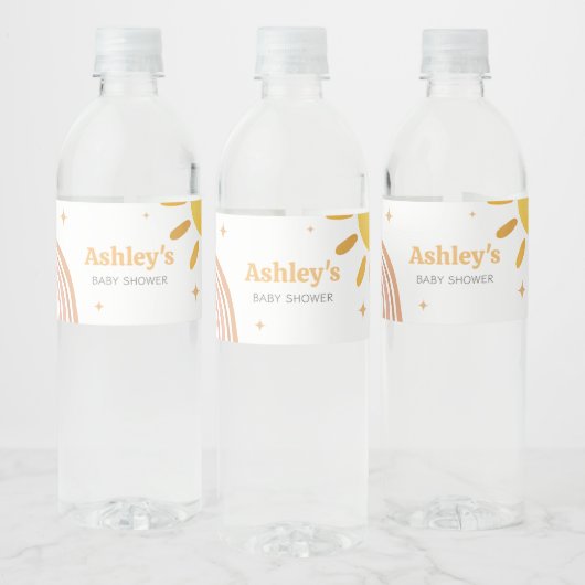 Boho Retro Sunshine Baby shower Waterfles Etiket (Flessen)