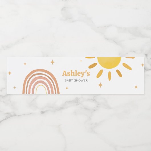 Boho Retro Sunshine Baby shower Waterfles Etiket (Enkel label)
