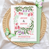 Boho retro takken en bloemen QR code bruiloft Kaart