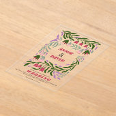 Boho retro takken en folklore bloemen bruiloft acryl uitnodigingen (Laagn)