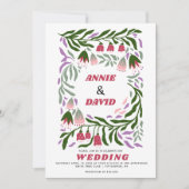 Boho retro takken en folklore bloemen bruiloft kaart (Voorkant)