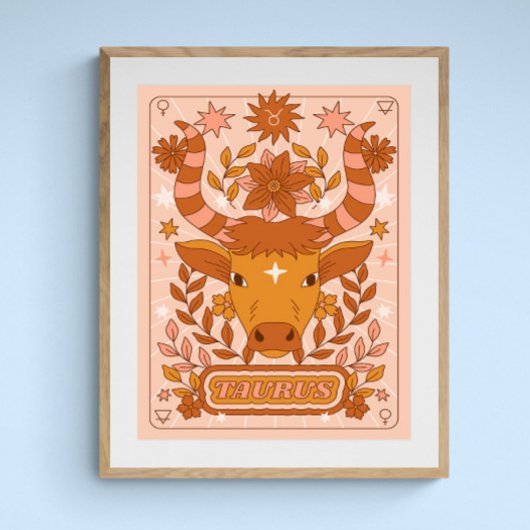 Boho Retro Taurus Zodiac Poster