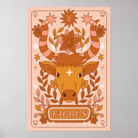 Boho Retro Taurus Zodiac Poster (Voorkant)