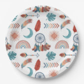 Boho Retro Tekeningen Patroon Papieren Bordje (Voorkant)