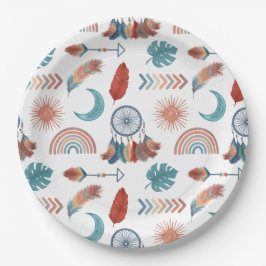 Boho Retro Tekeningen Patroon Papieren Bordje