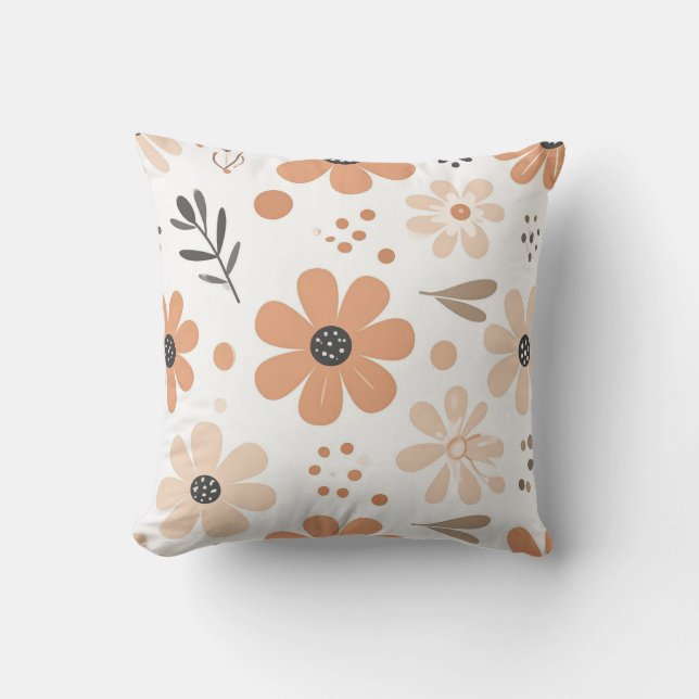 Boho Retro Terracotta Bloemrijke Esthetiek  Kussen (Voorkant)