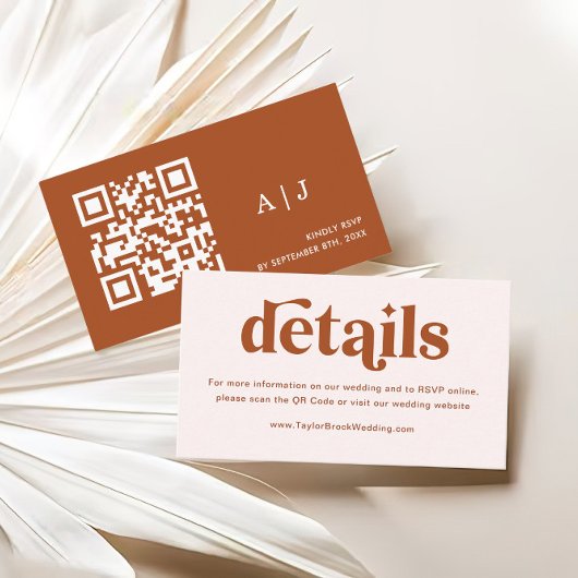 Boho Retro Terracotta Bruiloft Details Informatiekaartje