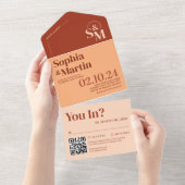 Boho Retro Terracotta foto bruiloft All In One Uitnodiging (Afscheurbaar)