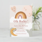 Boho retro terracotta regenboogmaan baby shower kaart (Staand voorkant)