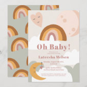 Boho retro terracotta regenboogmaan baby shower kaart (Voorkant / Achterkant)