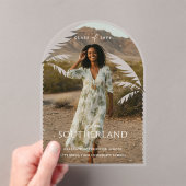 Boho Retro Tropical Palm Tree Afstuderen Foto Acryl Uitnodigingen (Insitu (Draagbaar))