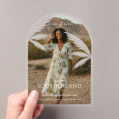 Boho Retro Tropical Palm Tree Afstuderen Foto Acryl Uitnodigingen (Insitu (Draagbaar))