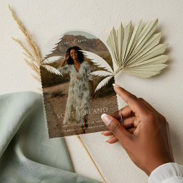 Boho Retro Tropical Palm Tree Afstuderen Foto Acryl Uitnodigingen