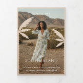 Boho Retro Tropical Palm Tree Afstuderen Foto Drieluik Aankondiging (Cover)