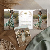 Boho Retro Tropical Palm Tree Afstuderen Foto Drieluik Aankondiging