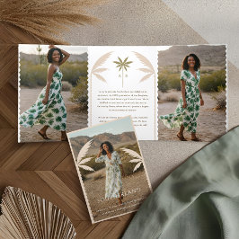 Boho Retro Tropical Palm Tree Afstuderen Foto Drieluik Aankondiging