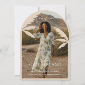 Boho Retro Tropical Palm Tree Afstuderen Foto Kaart (Voorkant)