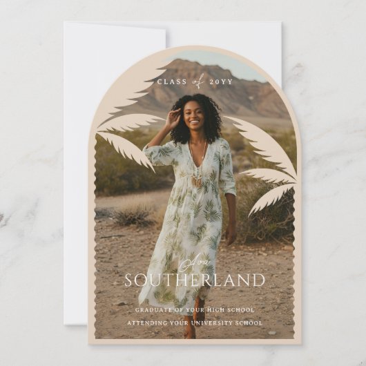 Boho Retro Tropical Palm Tree Afstuderen Foto Kaart (Voorkant)