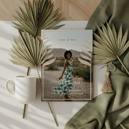 Boho Retro Tropical Palm Tree Afstuderen Foto Kaart