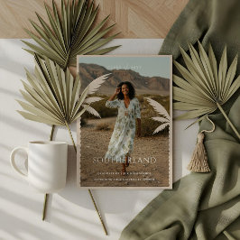 Boho Retro Tropical Palm Tree Afstuderen Foto Kaart