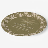 Boho Retro Tropical Palm Tree Pattern Afstuderen Papieren Bordje (Gekanteld)