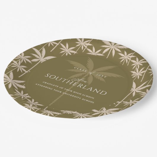 Boho Retro Tropical Palm Tree Pattern Afstuderen Papieren Bordje (Gekanteld)