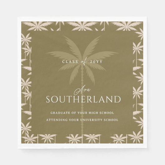 Boho Retro Tropical Palm Tree Pattern Afstuderen Servet (Voorkant)