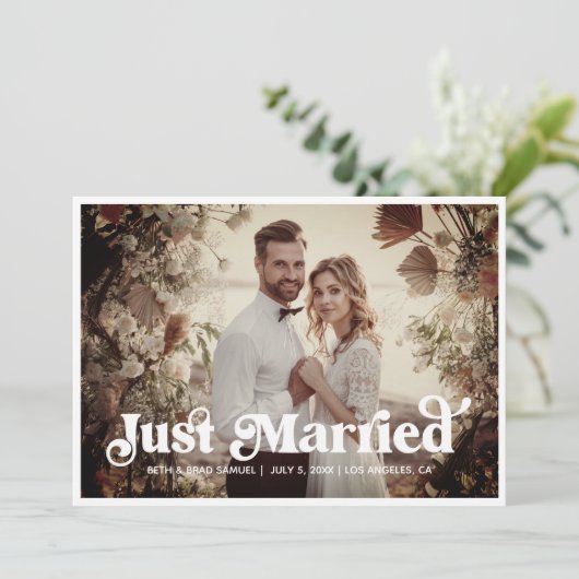 Boho Retro trouwde net met 3 Foto Aankondiging Kaa (Staand voorkant)