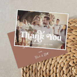 Boho Retro Trouwfoto Dankjewelkaart Aankondiging