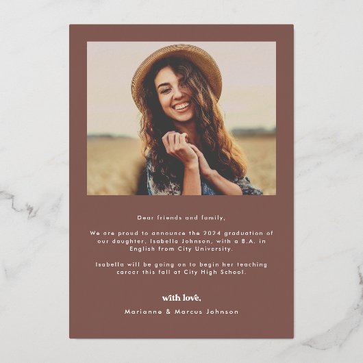 Boho Retro Typografie Foto Afstuderen Folie Uitnodiging (Achterkant)