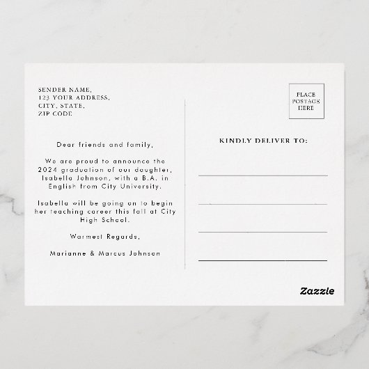 Boho Retro Typografie Foto Afstuderen Folie Uitnodiging Briefkaart (Achterkant)