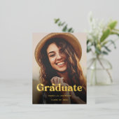 Boho Retro Typografie Foto Afstuderen Folie Uitnodiging Briefkaart (Staand Voorkant)