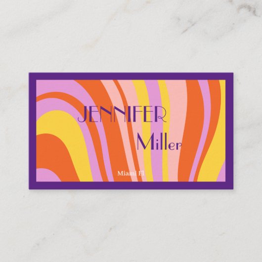 Boho Retro Wavy Lines Social Media QR-code Visitekaartje (Voorkant)