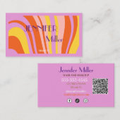 Boho Retro Wavy Lines Social Media QR-code Visitekaartje (Voorkant / Achterkant)